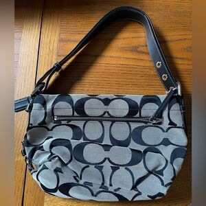 COACH SHOULDER BAG LIKE NEW! Black/gray fabric with silver metal, leather strap.